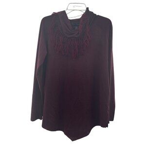 French Laundry Womens Cowl Neck Top Long Sleeve Maroon Size Large Fringe